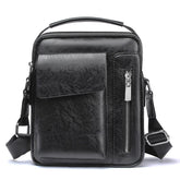 Mens Shoulder Bag PU Leather Messenger Bag Multi Pocket Business Casual Handbag for Men Working Shopping School Daily Use (Black)